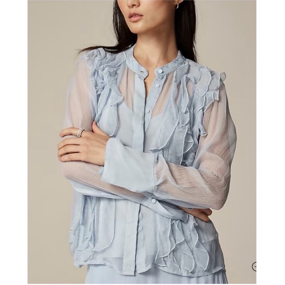 J.Crew Ruffle-front top in crinkle cupro - Picture 2 of 5